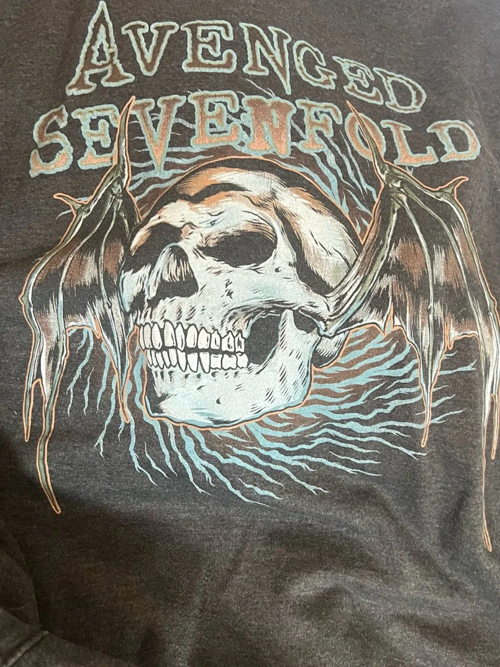 AVENGED SEVENFOLD Charcoal Men's Med. Band Skull & Bat Wing Design Logo, RARE